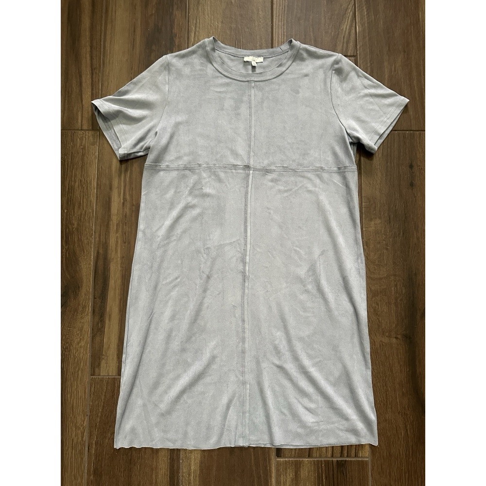 Joh. Faux Suede Short Sleeve Shift Dress Light Blue Grey Seam‎ Detail Size M